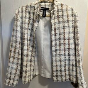 Norton McNaughton White and Brown Blazer with Classic Plaid Design